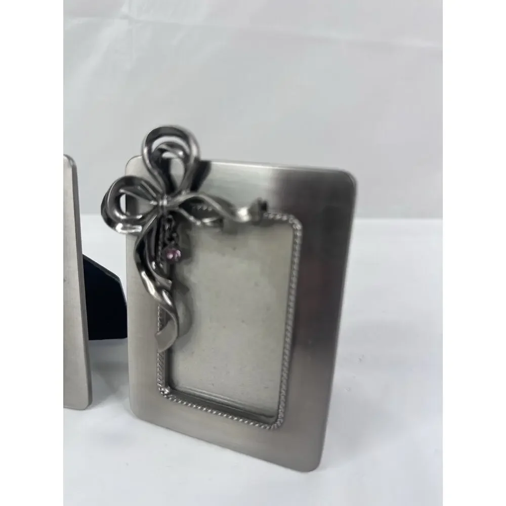 Vintage Carr Picture Frame Silvertone Raised Bow Birthstones Set Of 2